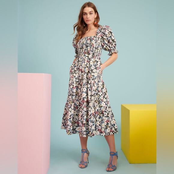 Rachel Parcell Tiered Retro Floral Midi Dress - Picture 1 of 7